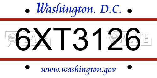6XT3126 District Of Columbia License Plate
