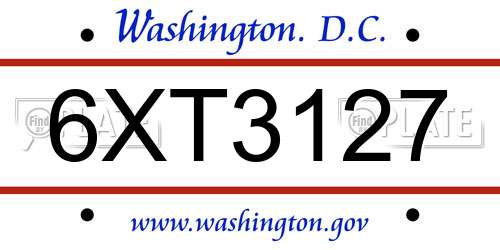 6XT3127 District Of Columbia License Plate