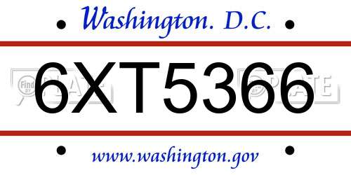 6XT5366 District Of Columbia License Plate