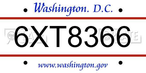 6XT8366 District Of Columbia License Plate