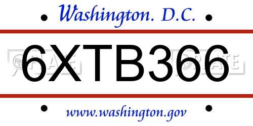 6XTB366 District Of Columbia License Plate
