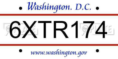 6XTR174 District Of Columbia License Plate
