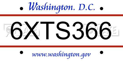 6XTS366 District Of Columbia License Plate