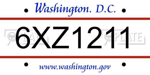 6XZ1211 District Of Columbia License Plate