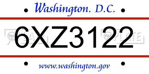 6XZ3122 District Of Columbia License Plate