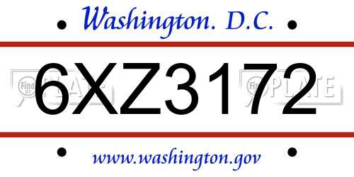 6XZ3172 District Of Columbia License Plate