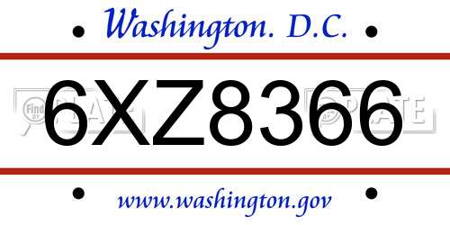 6XZ8366 District Of Columbia License Plate
