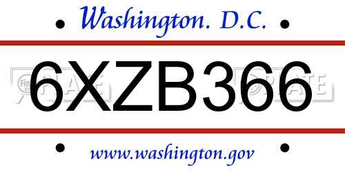 6XZB366 District Of Columbia License Plate