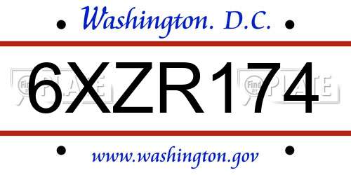 6XZR174 District Of Columbia License Plate