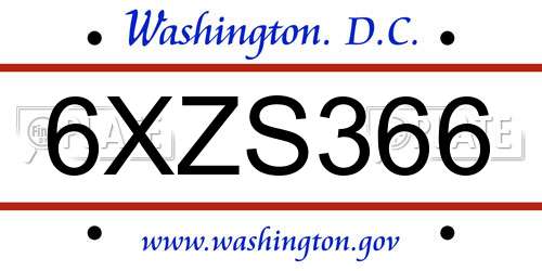 6XZS366 District Of Columbia License Plate
