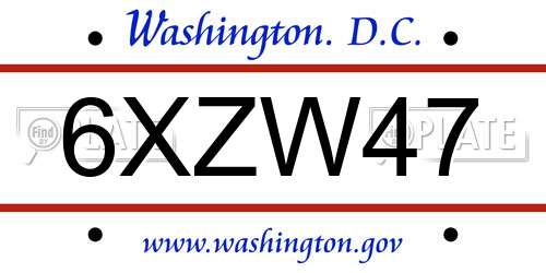 6XZW47 District Of Columbia License Plate
