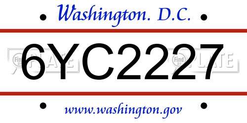 6YC2227 District Of Columbia License Plate