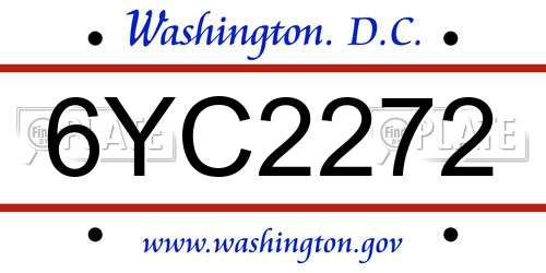 6YC2272 District Of Columbia License Plate