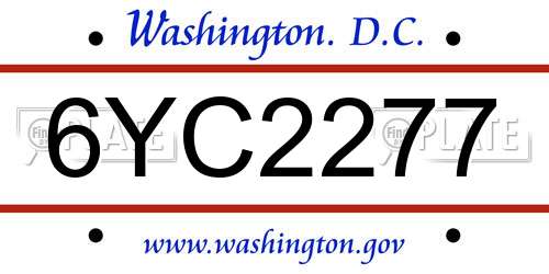 6YC2277 District Of Columbia License Plate