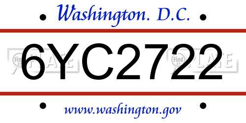 6YC2722 District Of Columbia License Plate