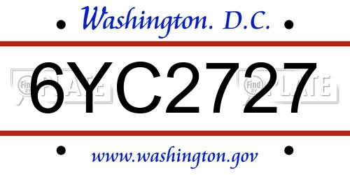 6YC2727 District Of Columbia License Plate