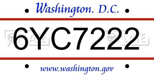 6YC7222 District Of Columbia License Plate