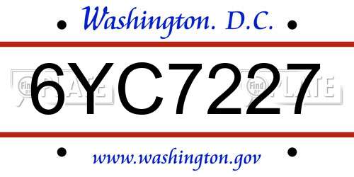 6YC7227 District Of Columbia License Plate