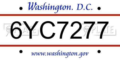 6YC7277 District Of Columbia License Plate