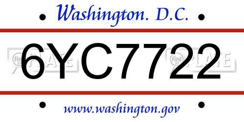6YC7722 District Of Columbia License Plate