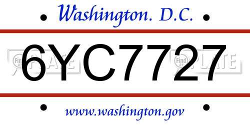 6YC7727 District Of Columbia License Plate