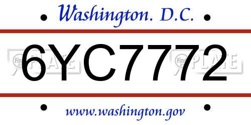 6YC7772 District Of Columbia License Plate