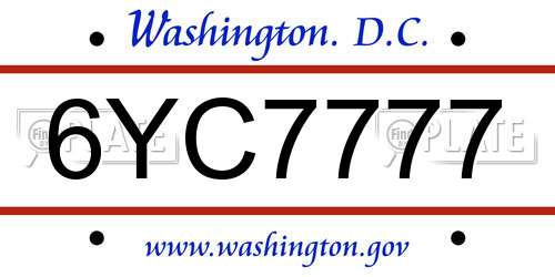 6YC7777 District Of Columbia License Plate