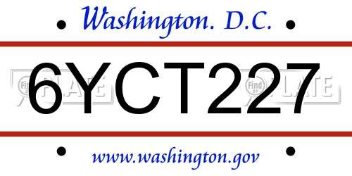 6YCT227 District Of Columbia License Plate