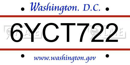 6YCT722 District Of Columbia License Plate