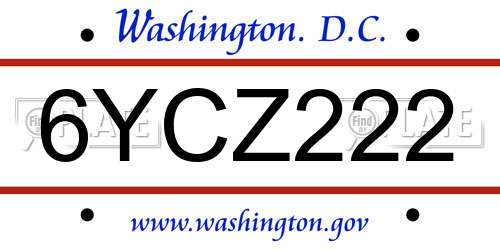 6YCZ222 District Of Columbia License Plate