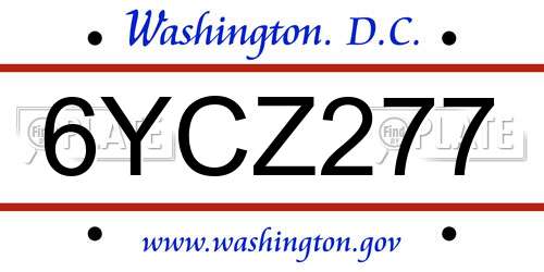 6YCZ277 District Of Columbia License Plate
