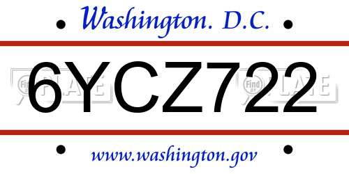 6YCZ722 District Of Columbia License Plate