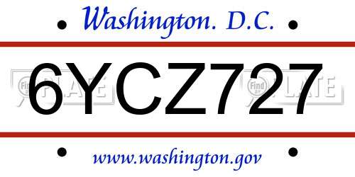 6YCZ727 District Of Columbia License Plate