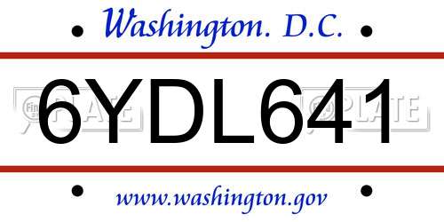 6YDL641 District Of Columbia License Plate