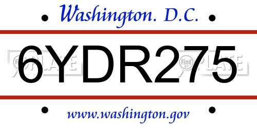 6YDR275 District Of Columbia License Plate