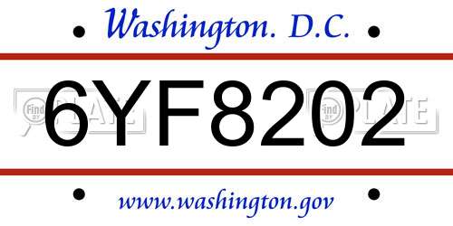6YF8202 District Of Columbia License Plate