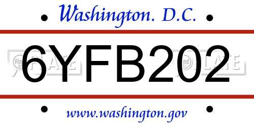 6YFB202 District Of Columbia License Plate