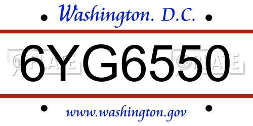 6YG6550 District Of Columbia License Plate