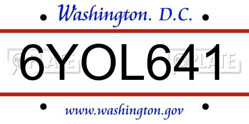 6YOL641 District Of Columbia License Plate