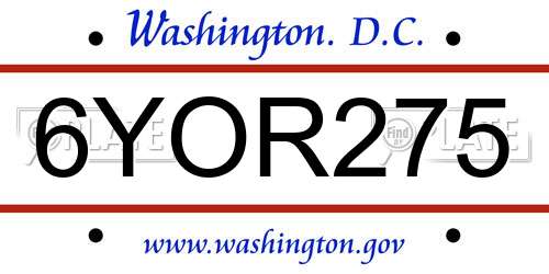 6YOR275 District Of Columbia License Plate