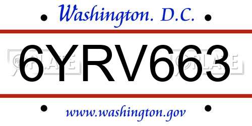 6YRV663 District Of Columbia License Plate