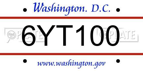 6YT100 District Of Columbia License Plate