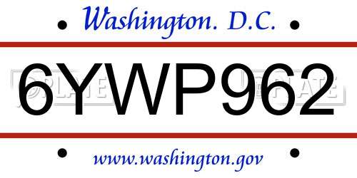 6YWP962 District Of Columbia License Plate