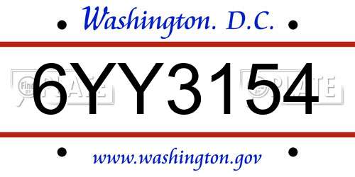 6YY3154 District Of Columbia License Plate