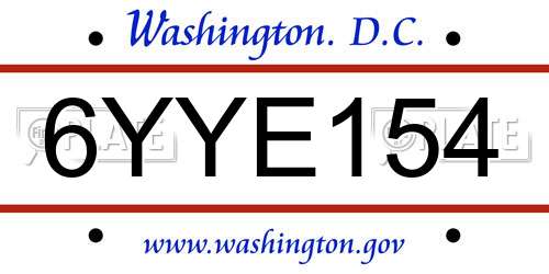 6YYE154 District Of Columbia License Plate