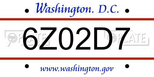 6Z02D7 District Of Columbia License Plate