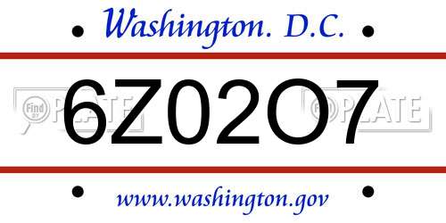 6Z02O7 District Of Columbia License Plate