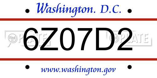 6Z07D2 District Of Columbia License Plate