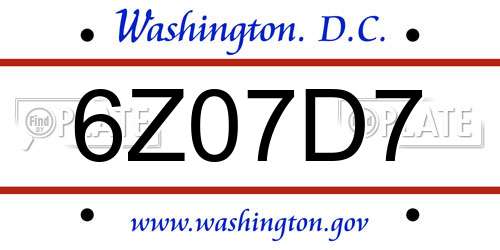 6Z07D7 District Of Columbia License Plate