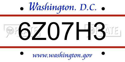 6Z07H3 District Of Columbia License Plate